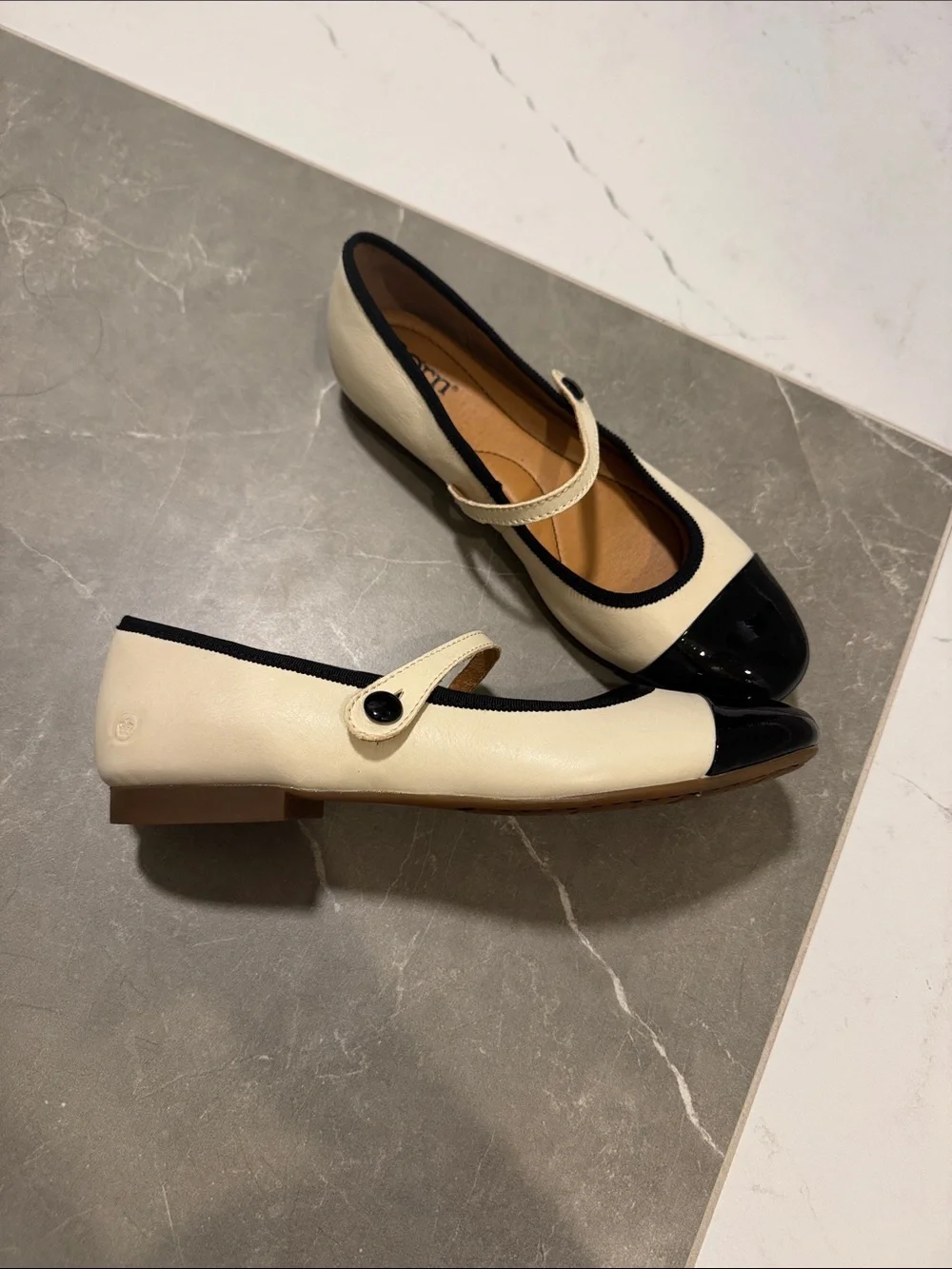 Born Two-Tone Black & Cream Mary Jane Flats